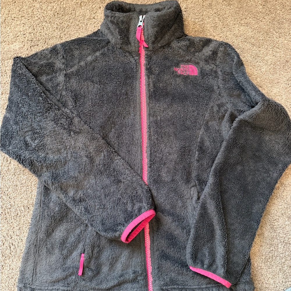 The North Face Gray Fleece Jacket with Pink Trim